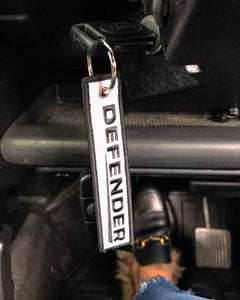 Land Rover DEFENDER Embroidered Key Ring - Grey & Blk
